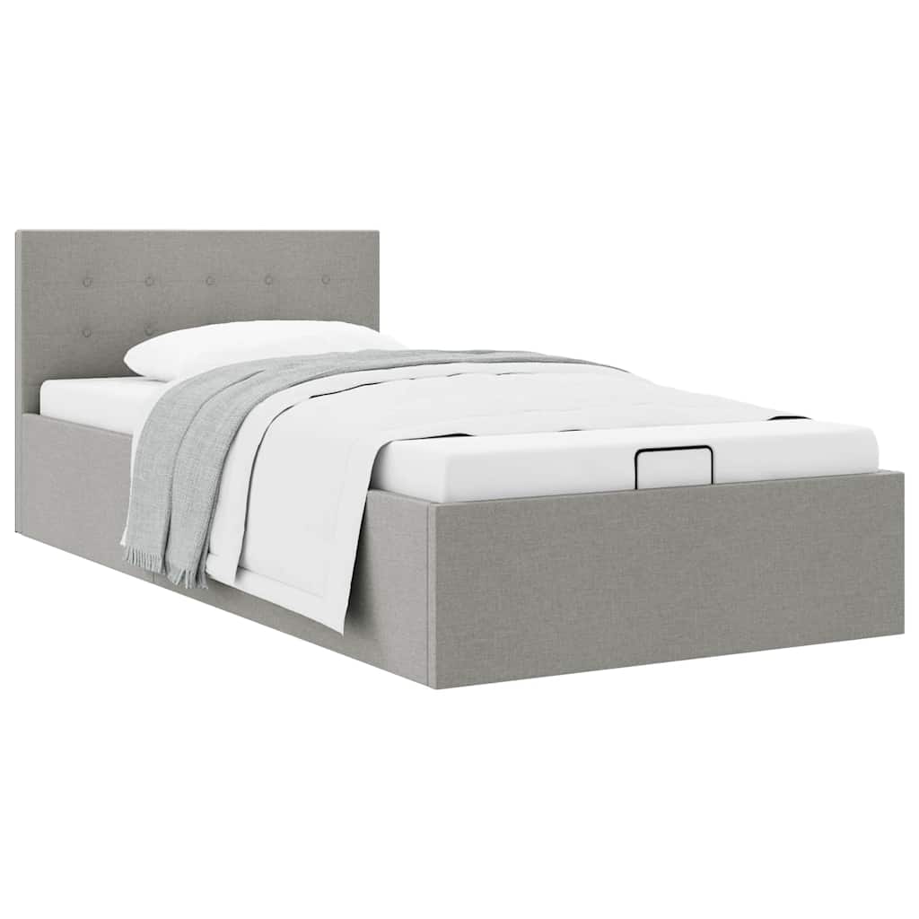 Bedframe met hydraulische opslag stof lichtgrijs 90x200 cm is nu te koop bij PeponiXL, paradijselijk wonen!