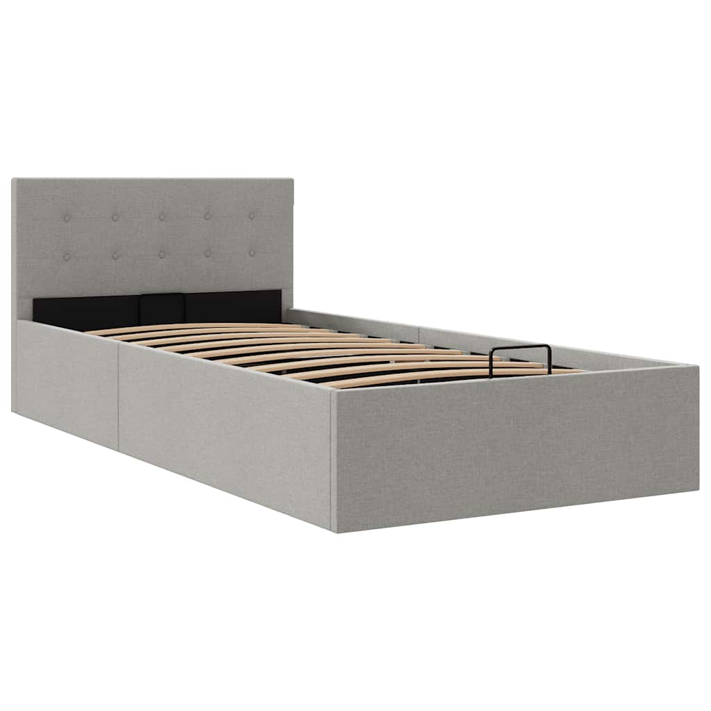 Bedframe met hydraulische opslag stof lichtgrijs 90x200 cm is nu te koop bij PeponiXL, paradijselijk wonen!