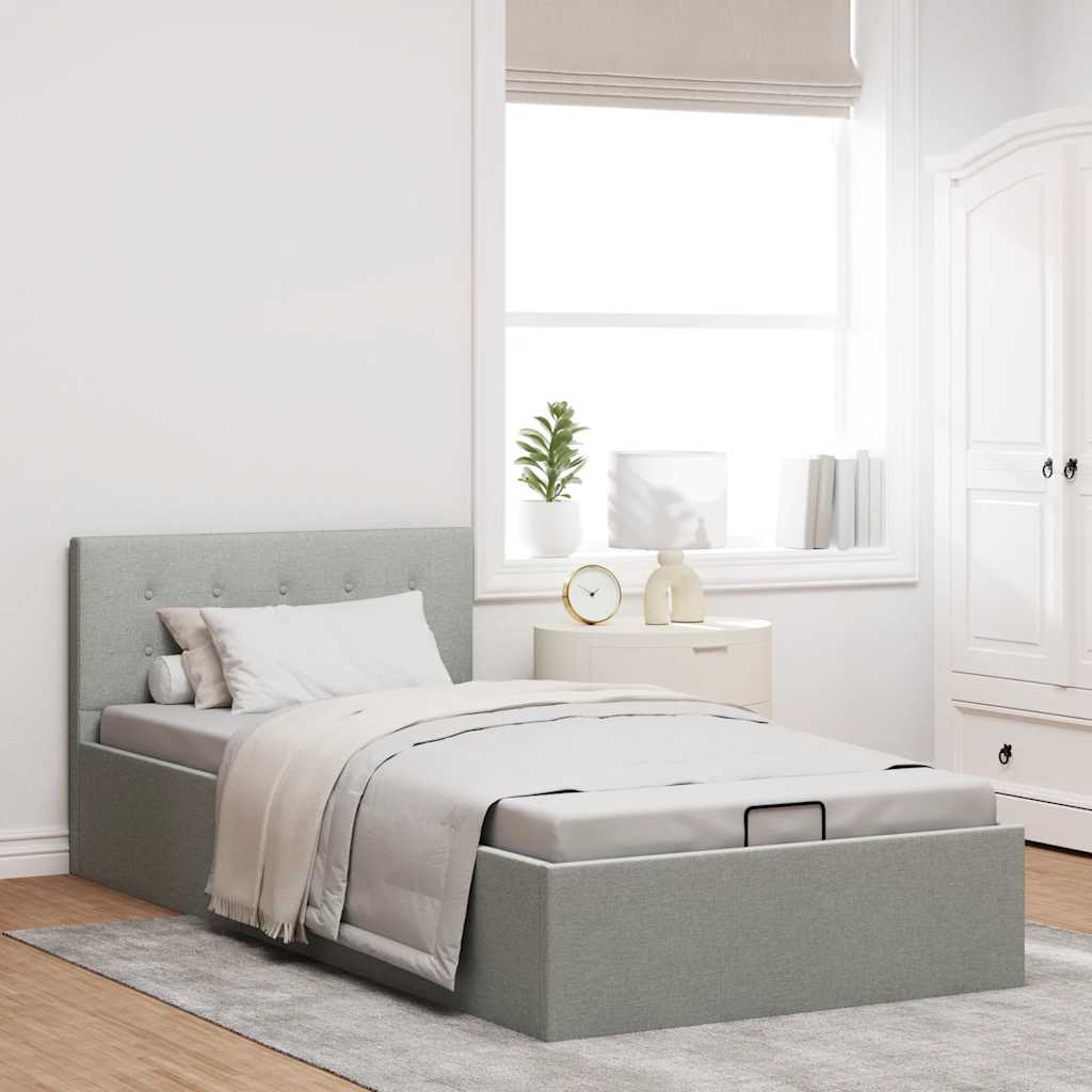 Bedframe met hydraulische opslag stof lichtgrijs 90x200 cm is nu te koop bij PeponiXL, paradijselijk wonen!