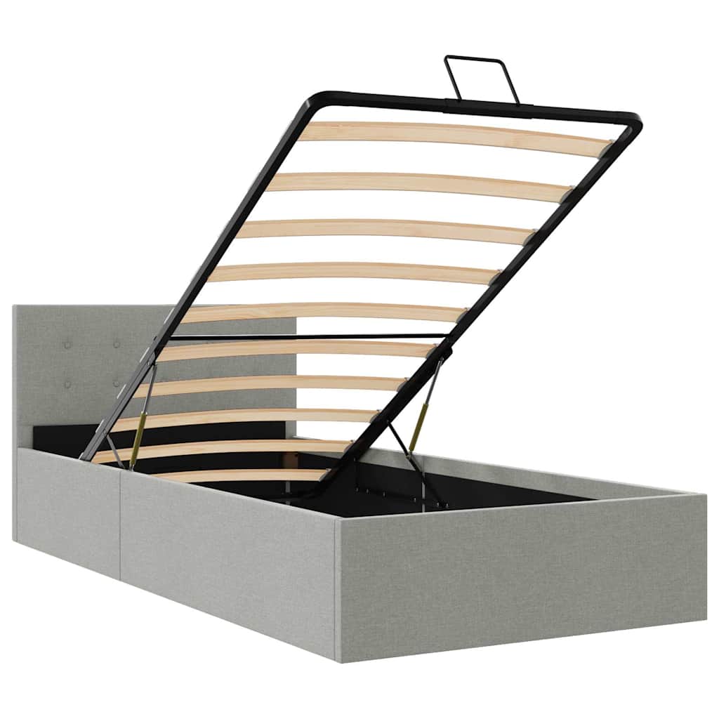 Bedframe met hydraulische opslag stof lichtgrijs 90x200 cm is nu te koop bij PeponiXL, paradijselijk wonen!