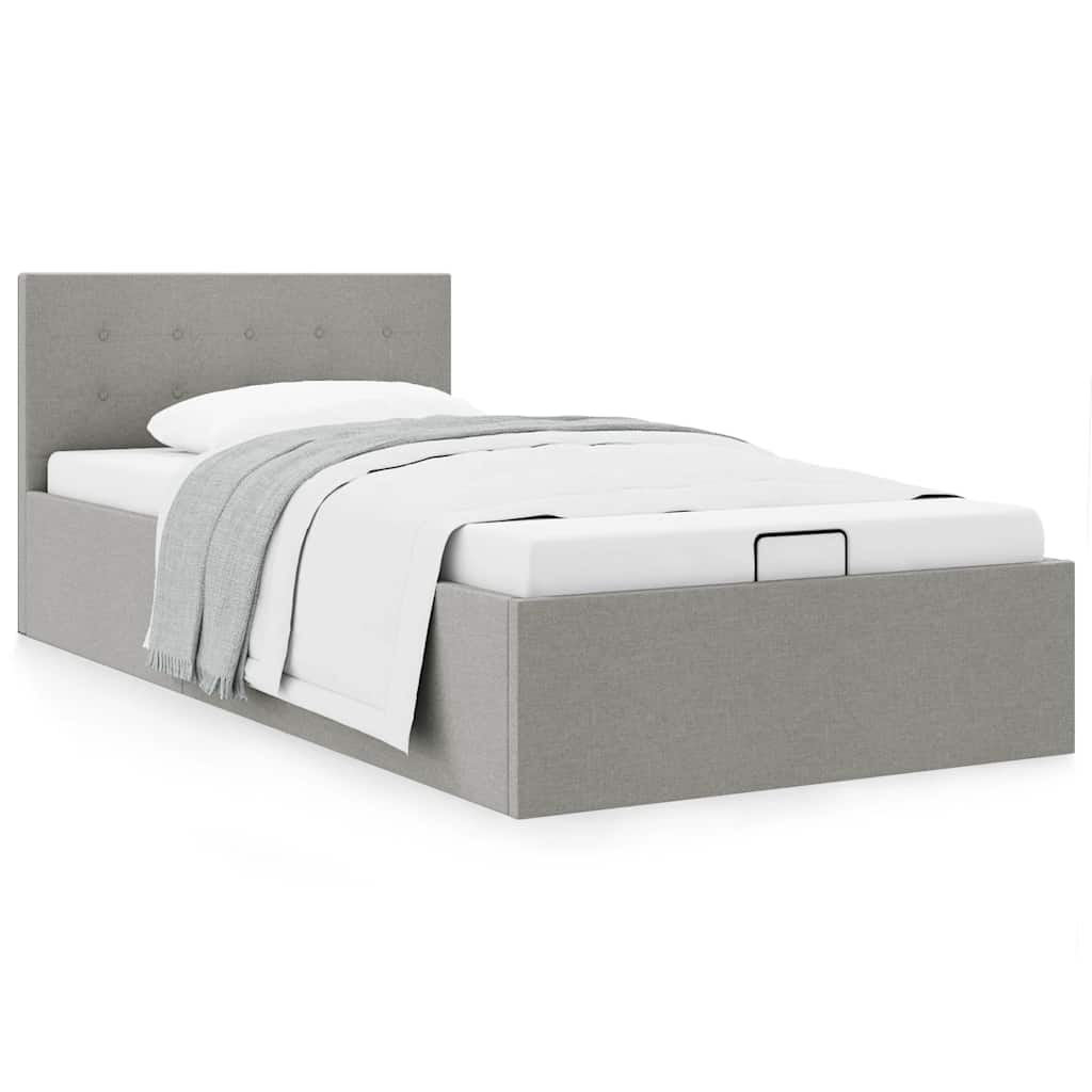 Bedframe met hydraulische opslag stof lichtgrijs 90x200 cm is nu te koop bij PeponiXL, paradijselijk wonen!