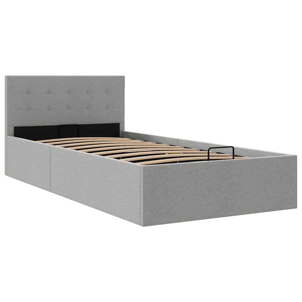 Bedframe met hydraulische opslag stof lichtgrijs 100x200 cm is nu te koop bij PeponiXL, paradijselijk wonen!