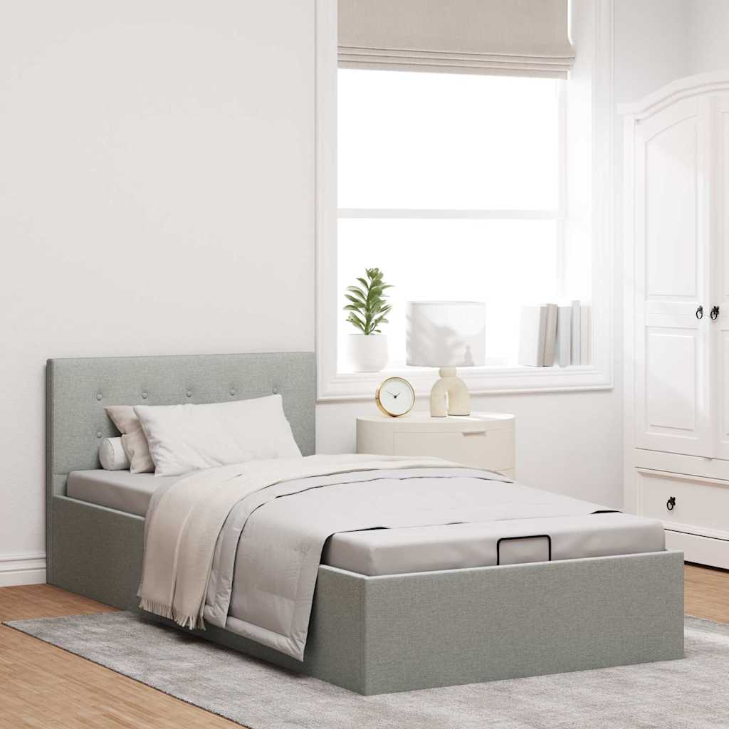 Bedframe met hydraulische opslag stof lichtgrijs 100x200 cm is nu te koop bij PeponiXL, paradijselijk wonen!