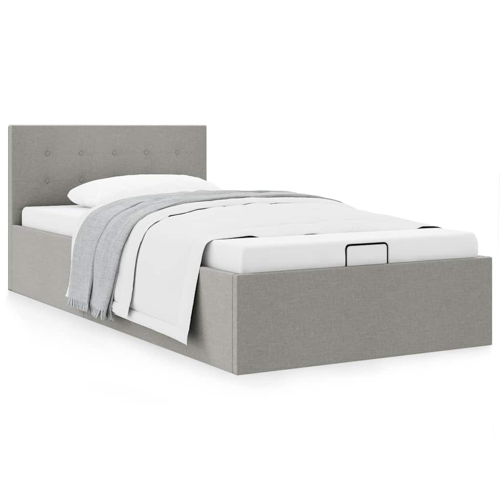 Bedframe met hydraulische opslag stof lichtgrijs 100x200 cm is nu te koop bij PeponiXL, paradijselijk wonen!