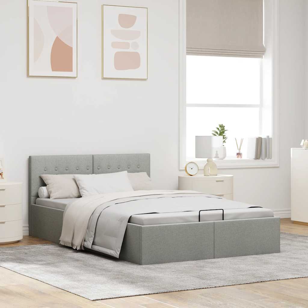 Bedframe met hydraulische opslag stof lichtgrijs 140x200 cm is nu te koop bij PeponiXL, paradijselijk wonen!