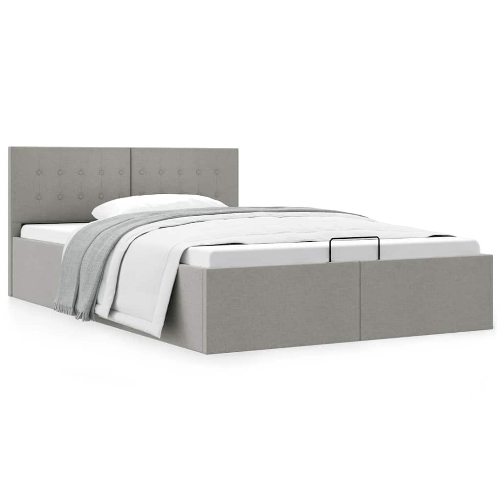 Bedframe met hydraulische opslag stof lichtgrijs 140x200 cm is nu te koop bij PeponiXL, paradijselijk wonen!