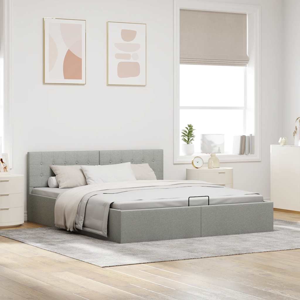 Bedframe met hydraulische opslag stof lichtgrijs 160x200 cm is nu te koop bij PeponiXL, paradijselijk wonen!