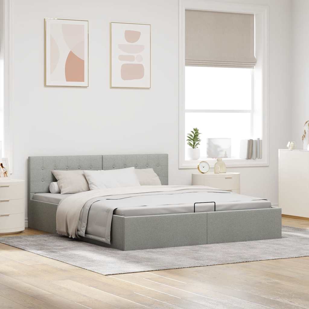 Bedframe met hydraulische opslag stof lichtgrijs 180x200 cm is nu te koop bij PeponiXL, paradijselijk wonen!