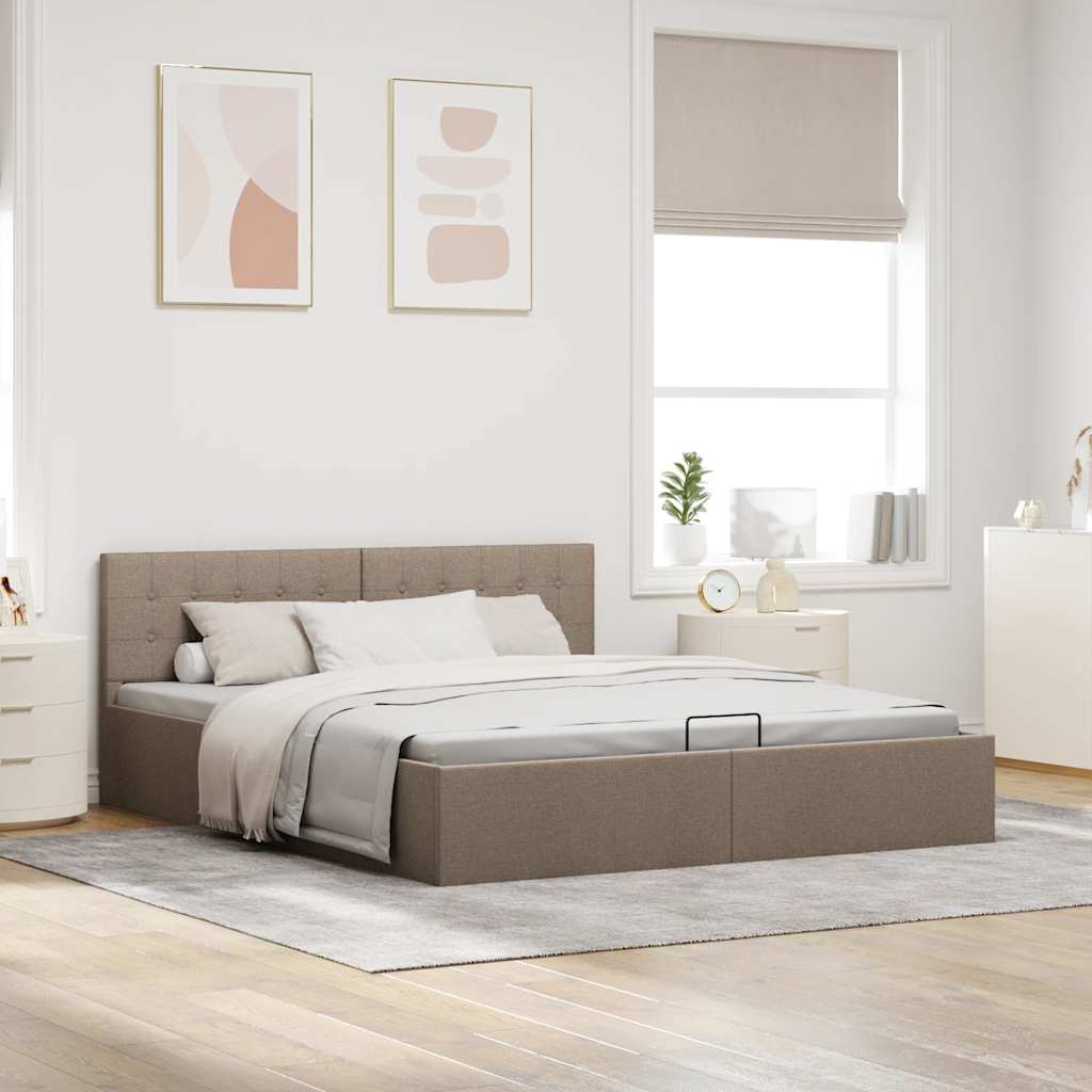 Bedframe met hydraulische opslag stof taupe 160x200 cm is nu te koop bij PeponiXL, paradijselijk wonen!