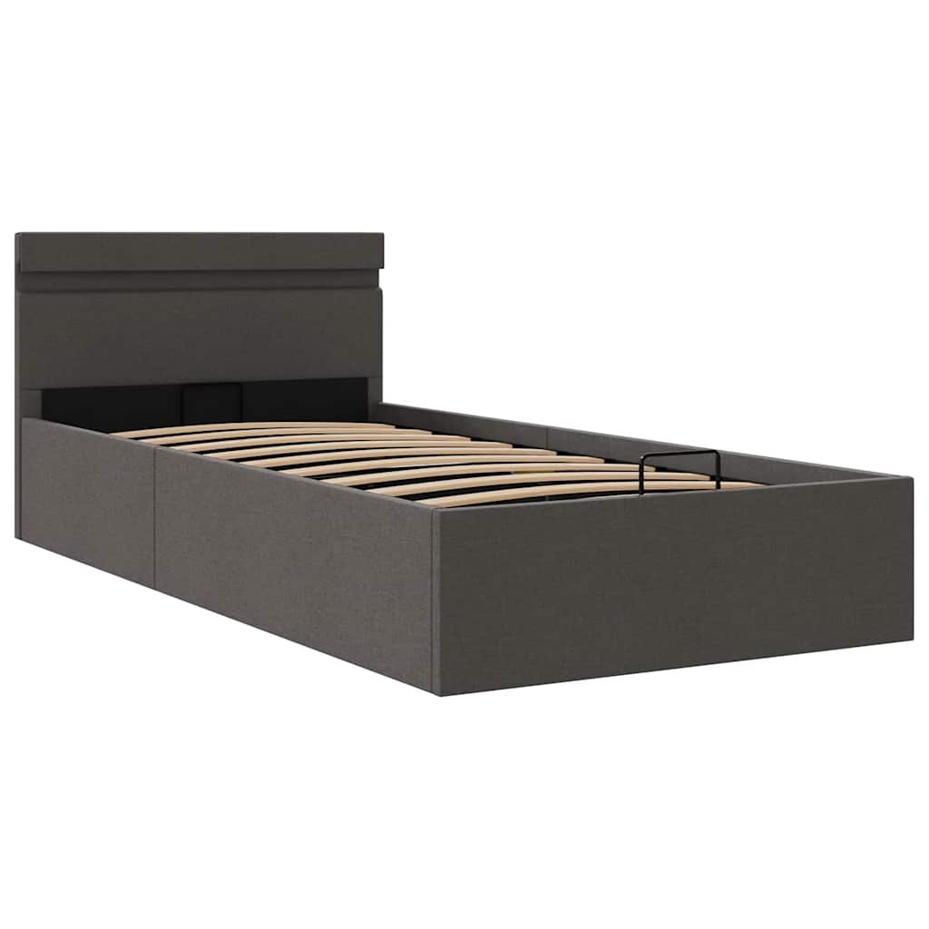Bedframe met opslag en LED stof donkergrijs 90x200 cm is nu te koop bij PeponiXL, paradijselijk wonen!