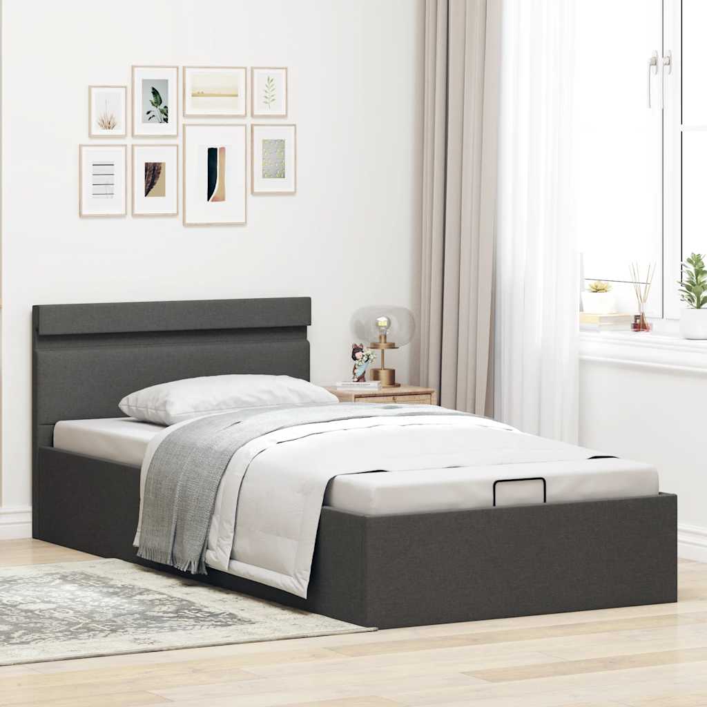 Bedframe met opslag en LED stof donkergrijs 90x200 cm is nu te koop bij PeponiXL, paradijselijk wonen!