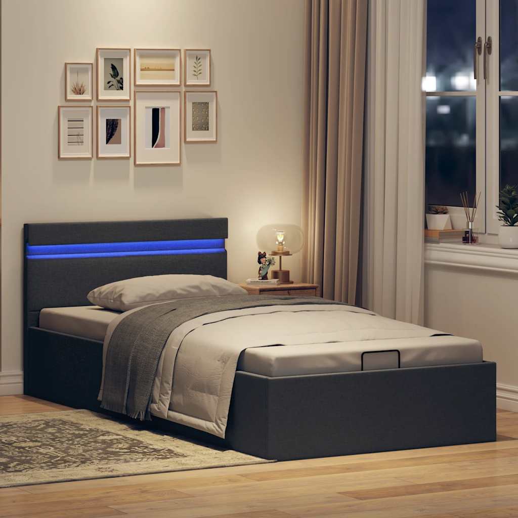 Bedframe met opslag en LED stof donkergrijs 90x200 cm is nu te koop bij PeponiXL, paradijselijk wonen!