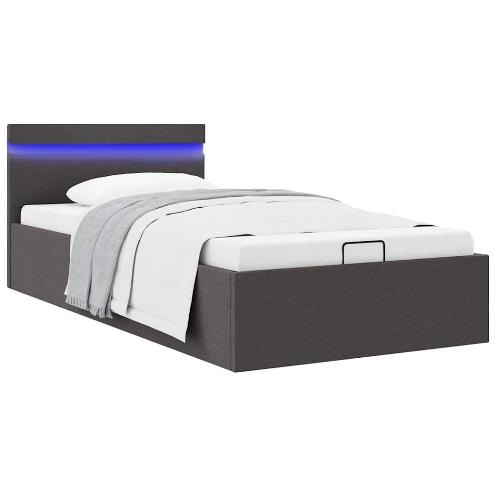 Bedframe met opslag en LED stof donkergrijs 90x200 cm is nu te koop bij PeponiXL, paradijselijk wonen!