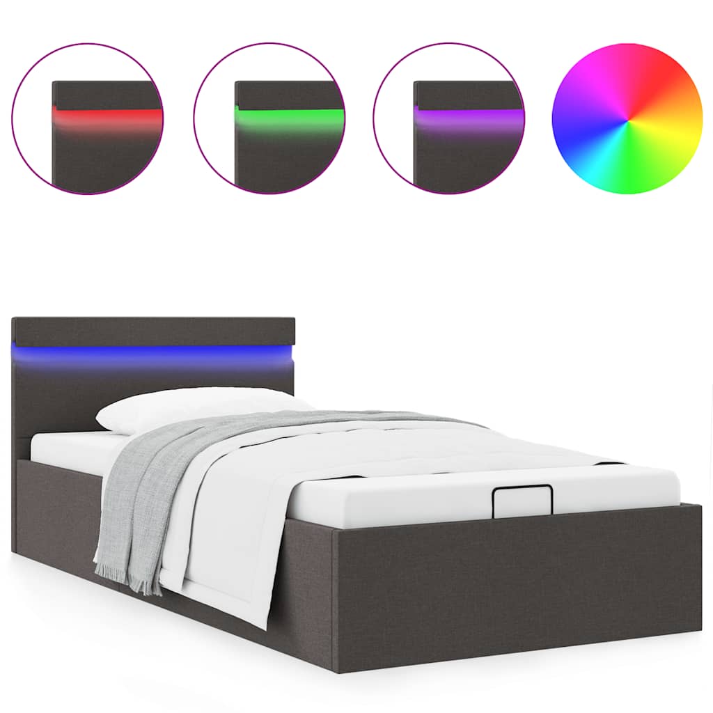 Bedframe met opbergruimte en LED stof donkergrijs 100x200 cm is nu te koop bij PeponiXL, paradijselijk wonen!