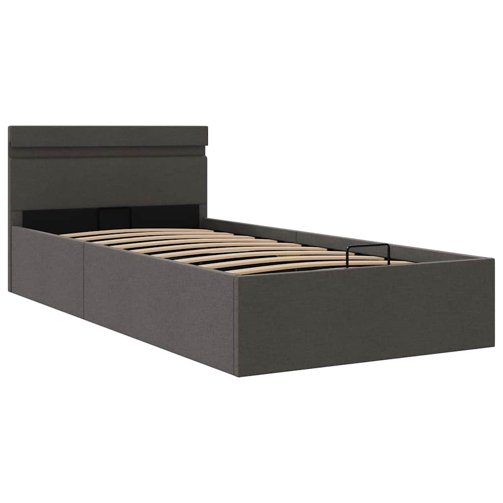 Bedframe met opbergruimte en LED stof donkergrijs 100x200 cm is nu te koop bij PeponiXL, paradijselijk wonen!