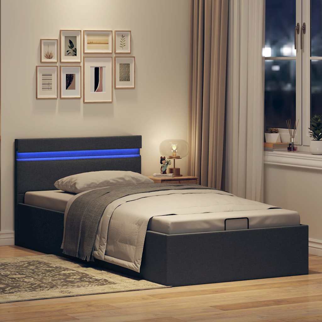 Bedframe met opbergruimte en LED stof donkergrijs 100x200 cm is nu te koop bij PeponiXL, paradijselijk wonen!