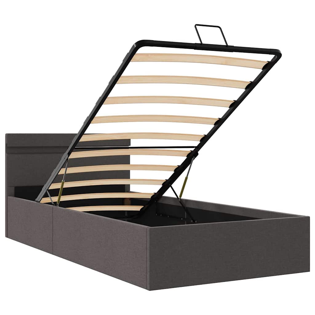 Bedframe met opbergruimte en LED stof donkergrijs 100x200 cm is nu te koop bij PeponiXL, paradijselijk wonen!
