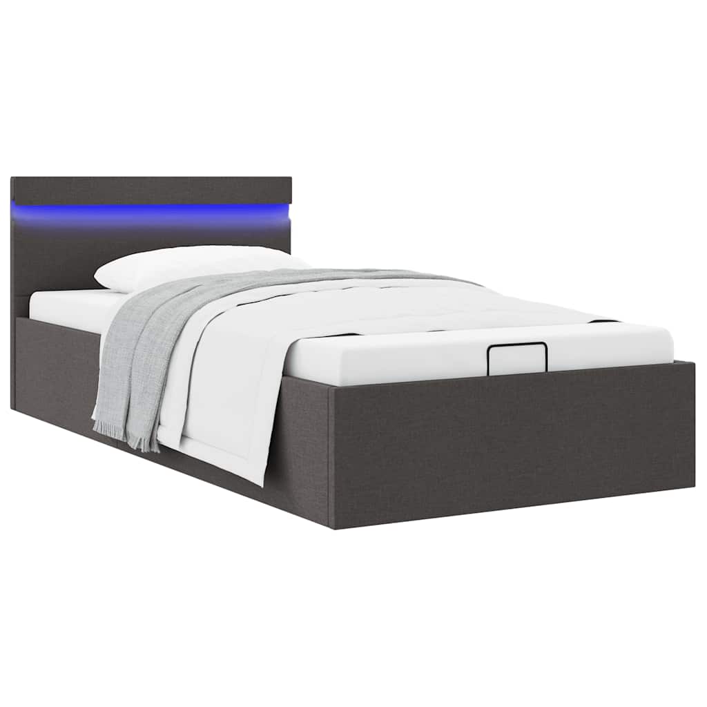 Bedframe met opbergruimte en LED stof donkergrijs 100x200 cm is nu te koop bij PeponiXL, paradijselijk wonen!