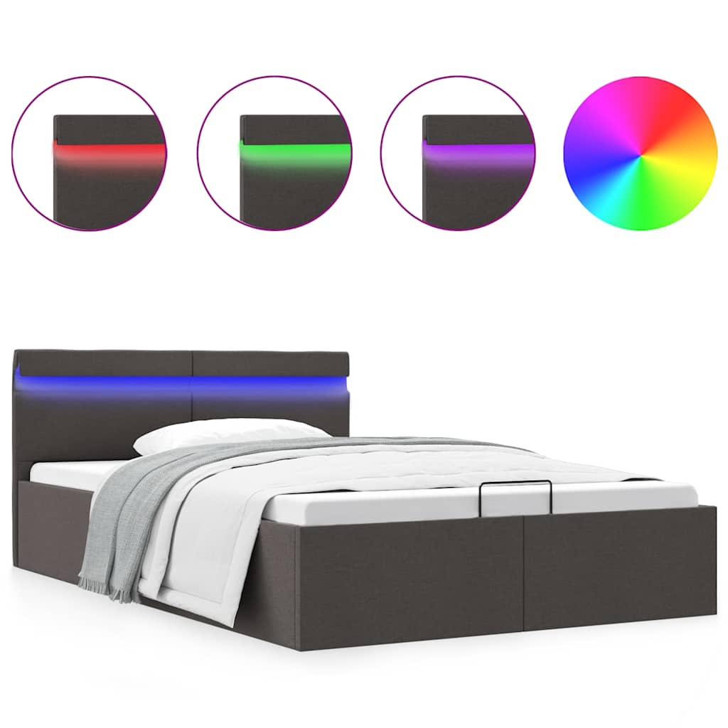 Bedframe met opslag en LED stof donkergrijs 120x200 cm is nu te koop bij PeponiXL, paradijselijk wonen!