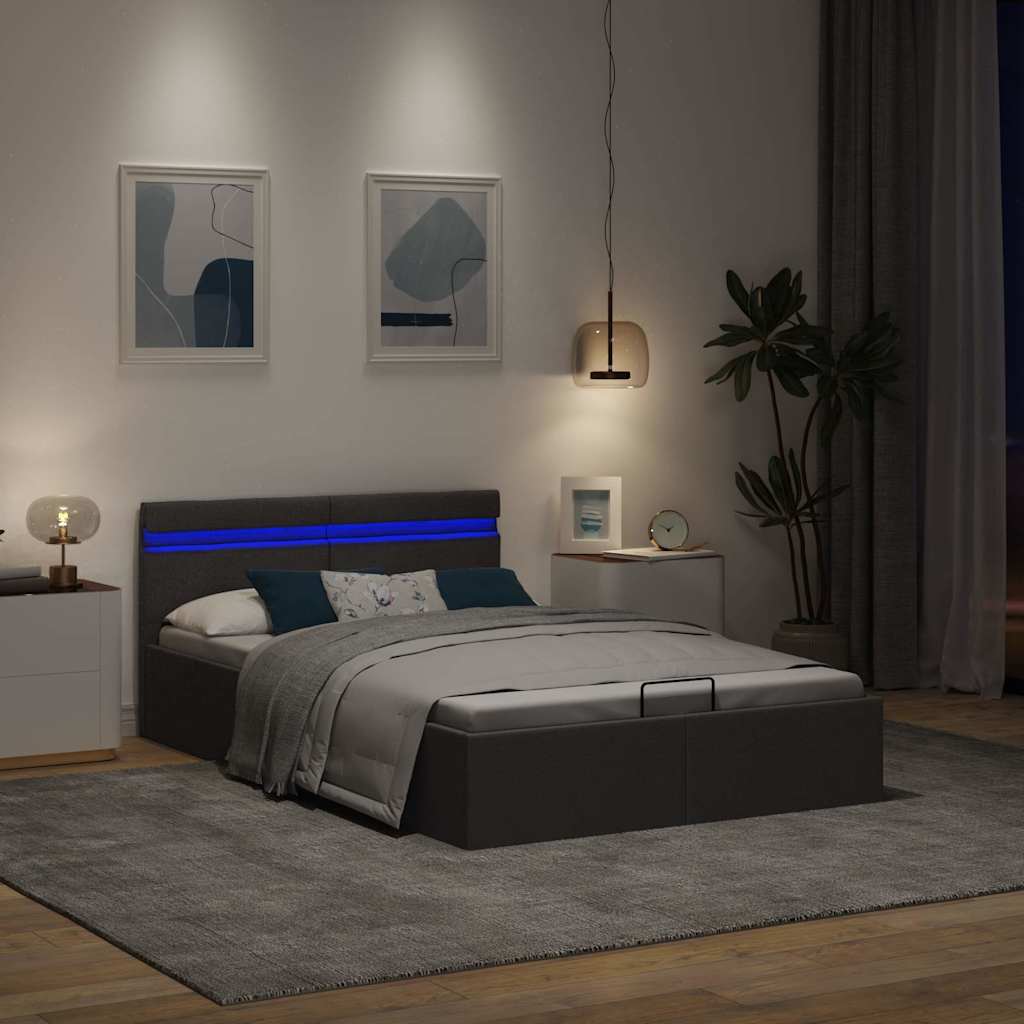Bedframe met opslag en LED stof donkergrijs 120x200 cm is nu te koop bij PeponiXL, paradijselijk wonen!