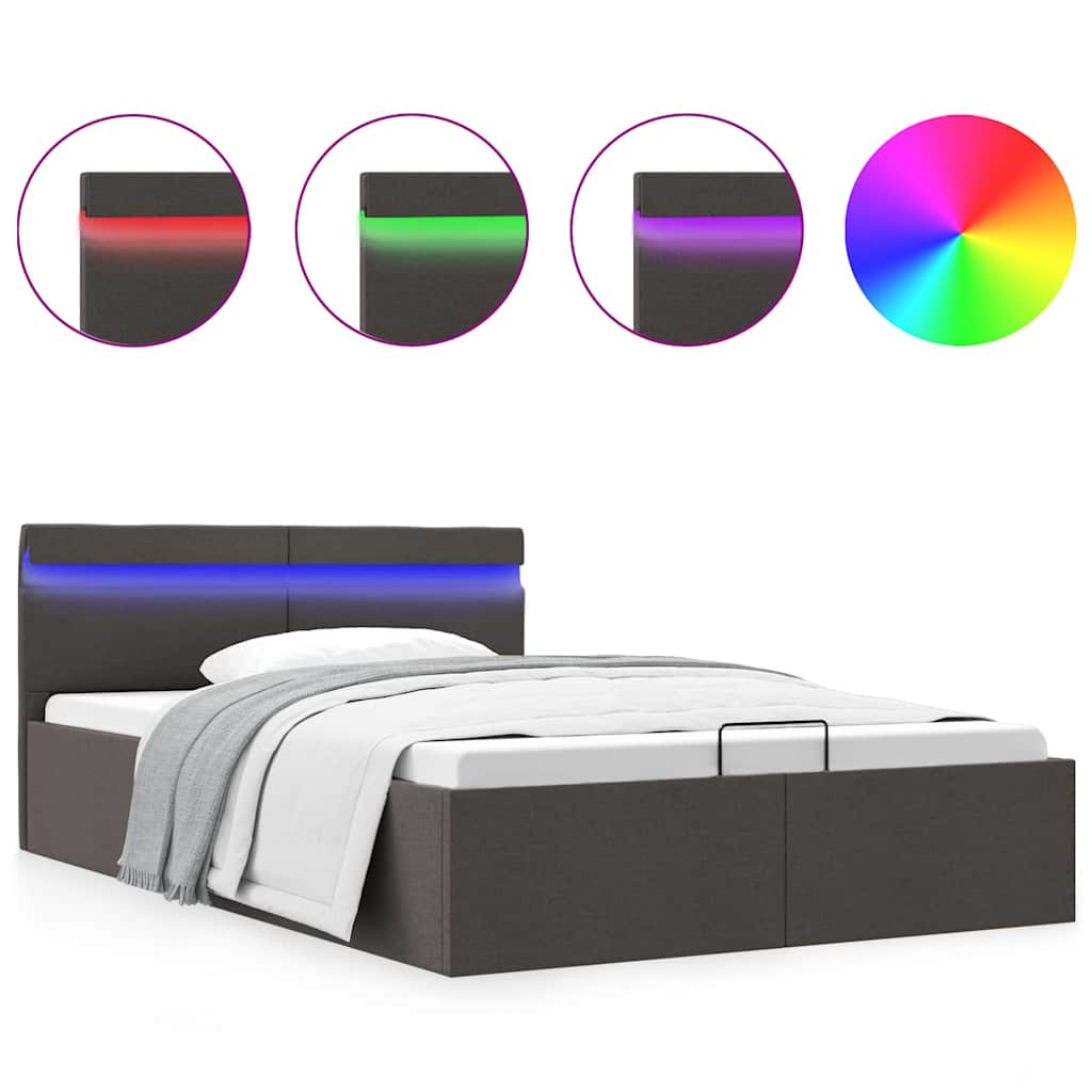 Bedframe met opbergruimte en LED stof donkergrijs 140x200 cm is nu te koop bij PeponiXL, paradijselijk wonen!
