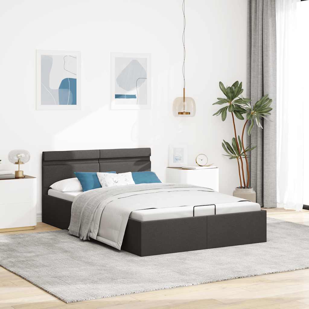 Bedframe met opbergruimte en LED stof donkergrijs 140x200 cm is nu te koop bij PeponiXL, paradijselijk wonen!