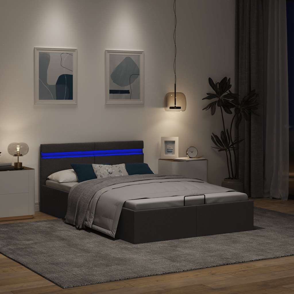 Bedframe met opbergruimte en LED stof donkergrijs 140x200 cm is nu te koop bij PeponiXL, paradijselijk wonen!