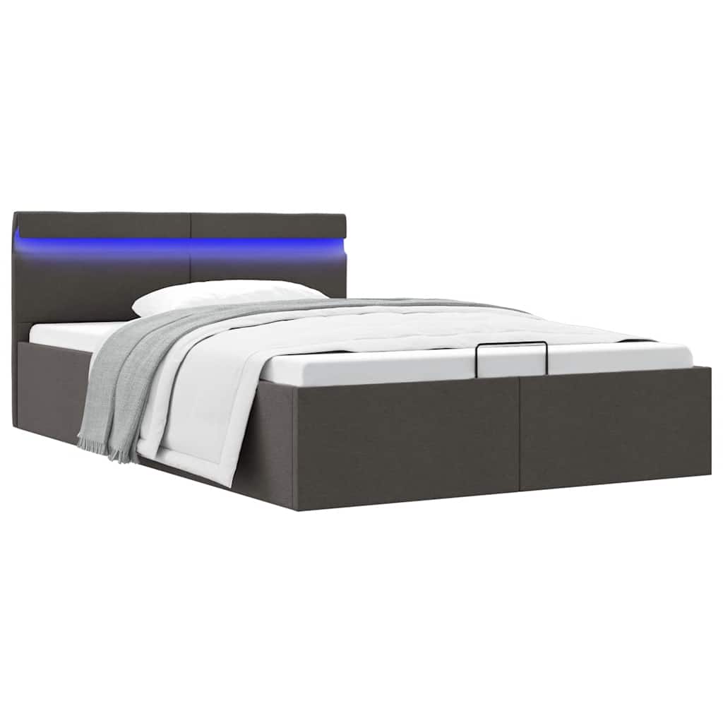 Bedframe met opbergruimte en LED stof donkergrijs 140x200 cm is nu te koop bij PeponiXL, paradijselijk wonen!