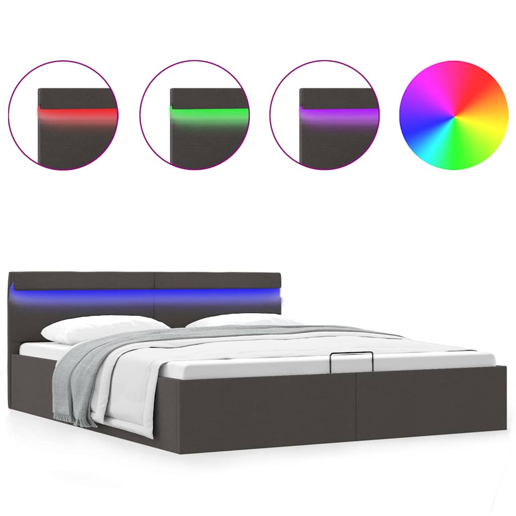 Bedframe met opbergruimte en LED stof donkergrijs 160x200 cm is nu te koop bij PeponiXL, paradijselijk wonen!
