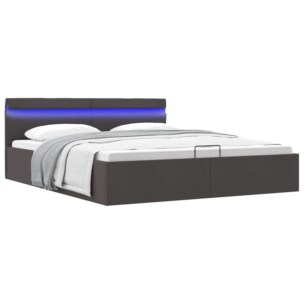 Bedframe met opbergruimte en LED stof donkergrijs 180x200 cm is nu te koop bij PeponiXL, paradijselijk wonen!