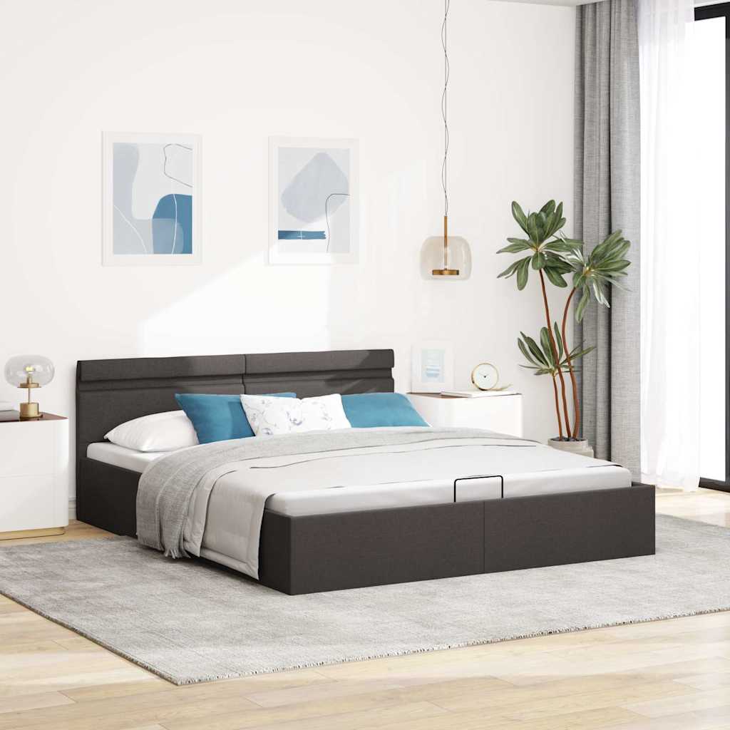 Bedframe met opbergruimte en LED stof donkergrijs 180x200 cm is nu te koop bij PeponiXL, paradijselijk wonen!