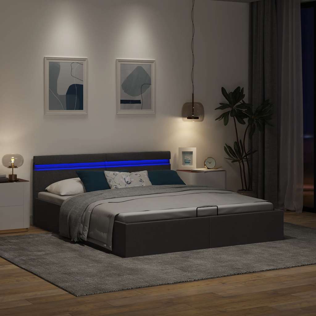 Bedframe met opbergruimte en LED stof donkergrijs 180x200 cm is nu te koop bij PeponiXL, paradijselijk wonen!