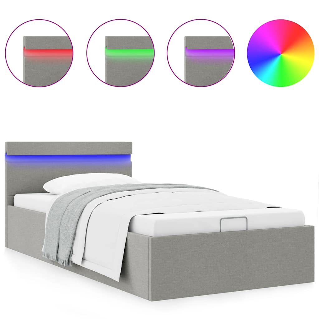 Bedframe met opbergruimte en LED stof lichtgrijs 90x200 cm is nu te koop bij PeponiXL, paradijselijk wonen!