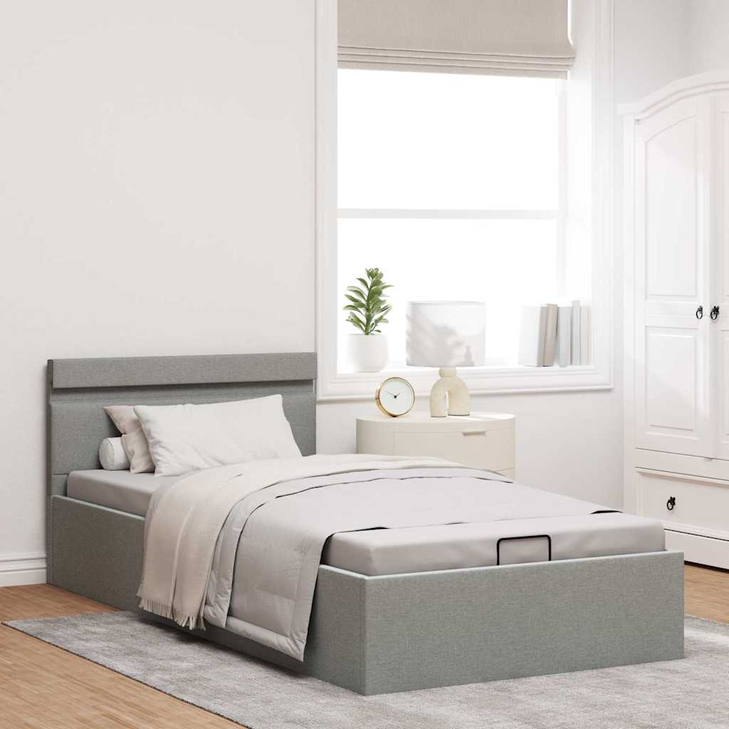 Bedframe met opbergruimte en LED stof lichtgrijs 90x200 cm is nu te koop bij PeponiXL, paradijselijk wonen!