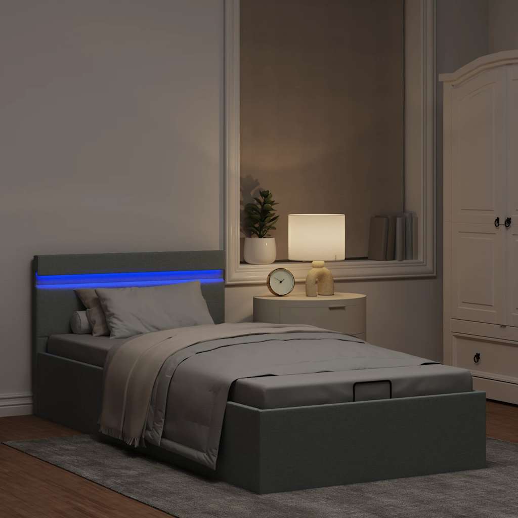 Bedframe met opbergruimte en LED stof lichtgrijs 90x200 cm is nu te koop bij PeponiXL, paradijselijk wonen!