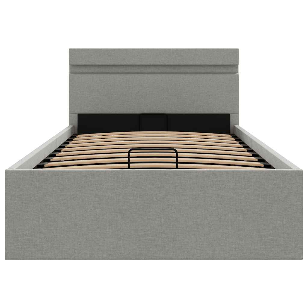 Bedframe met opbergruimte en LED stof lichtgrijs 90x200 cm is nu te koop bij PeponiXL, paradijselijk wonen!