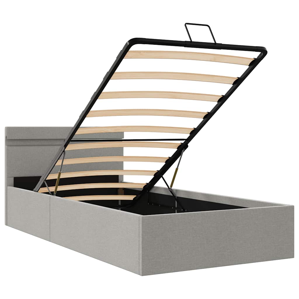 Bedframe met opbergruimte en LED stof lichtgrijs 90x200 cm is nu te koop bij PeponiXL, paradijselijk wonen!