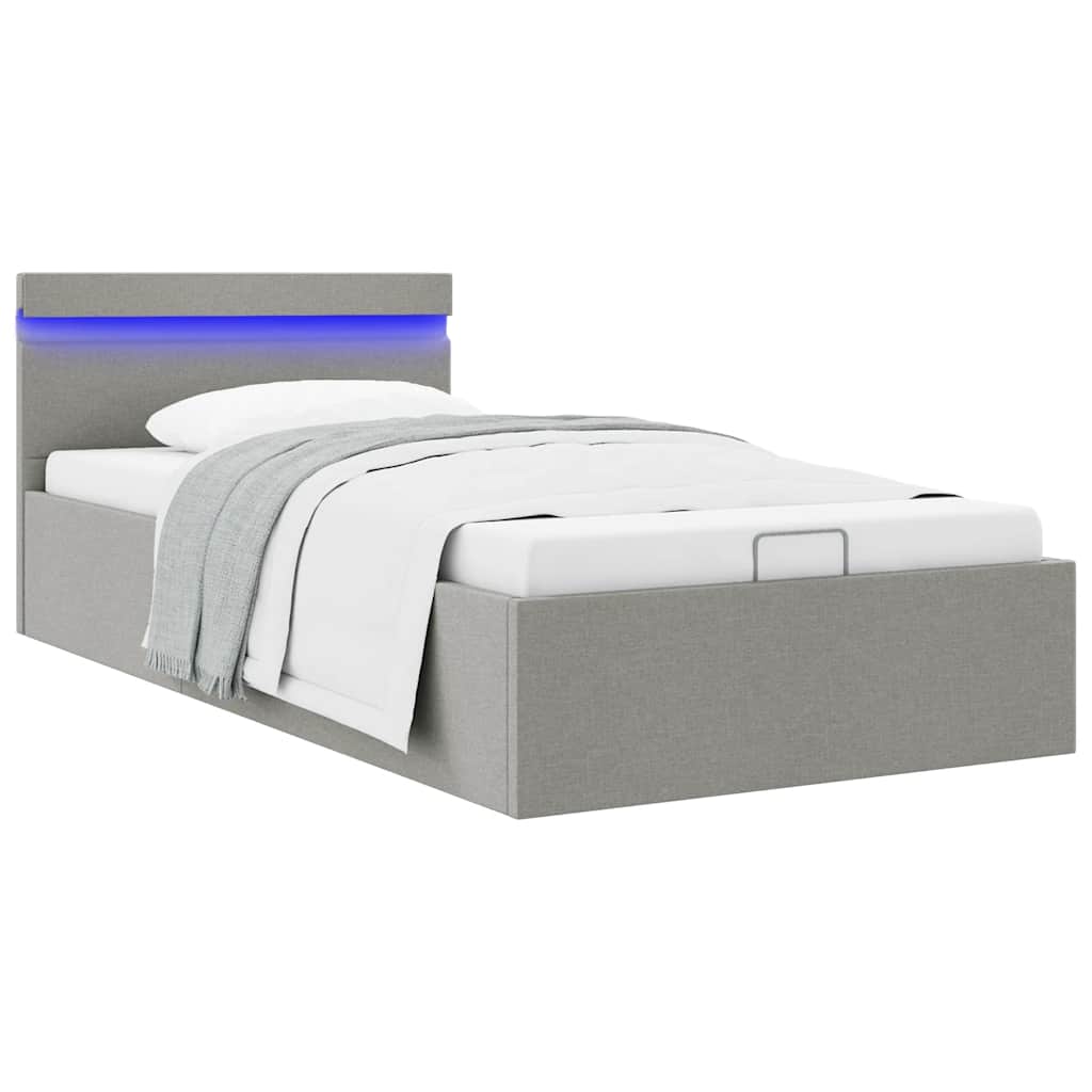 Bedframe met opbergruimte en LED stof lichtgrijs 90x200 cm is nu te koop bij PeponiXL, paradijselijk wonen!