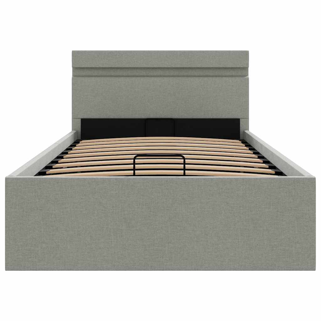 Bedframe met opslag en LED stof lichtgrijs 100x200 cm is nu te koop bij PeponiXL, paradijselijk wonen!