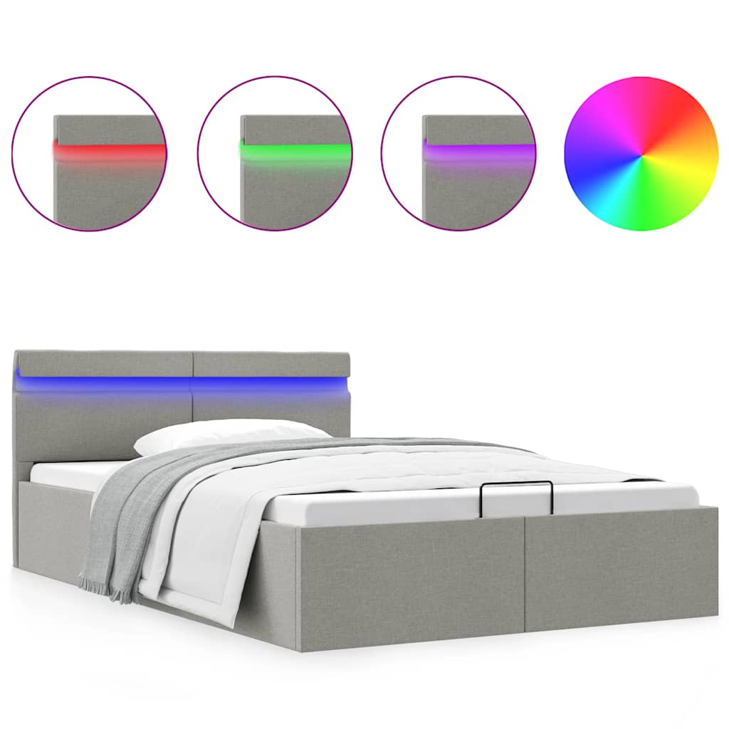 Bedframe met opbergruimte en LED stof lichtgrijs 140x200 cm is nu te koop bij PeponiXL, paradijselijk wonen!