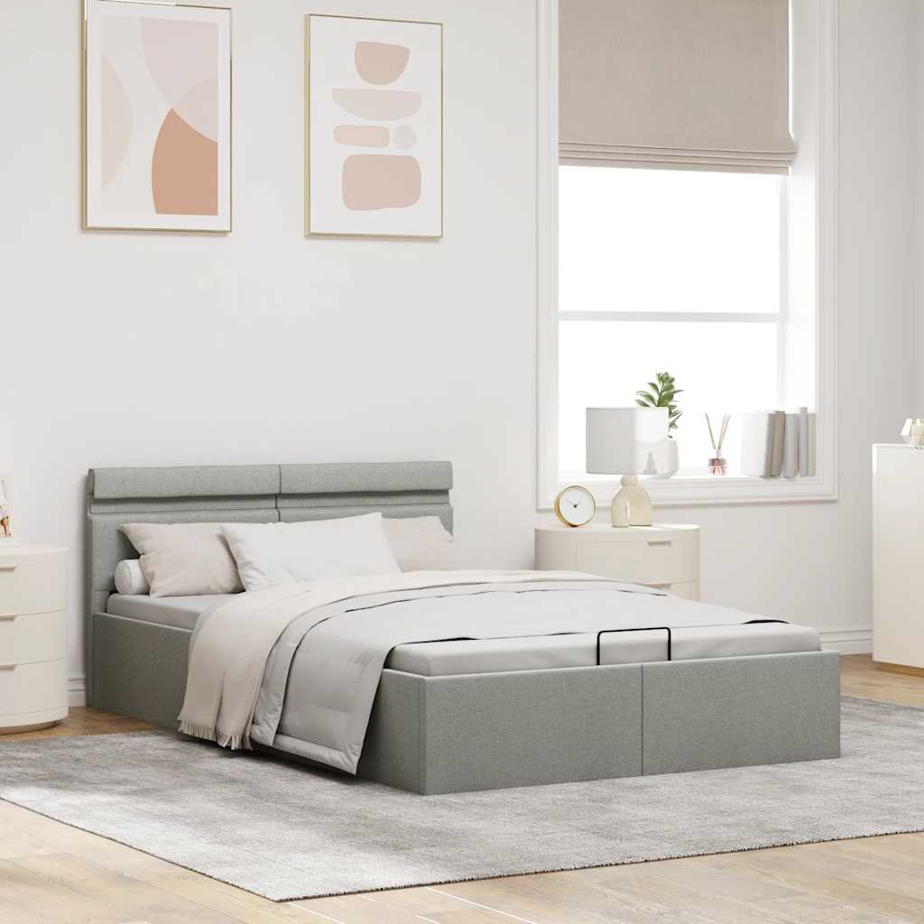 Bedframe met opbergruimte en LED stof lichtgrijs 140x200 cm is nu te koop bij PeponiXL, paradijselijk wonen!