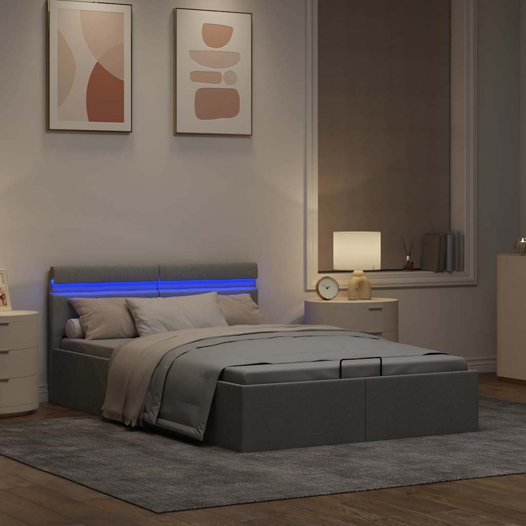 Bedframe met opbergruimte en LED stof lichtgrijs 140x200 cm is nu te koop bij PeponiXL, paradijselijk wonen!