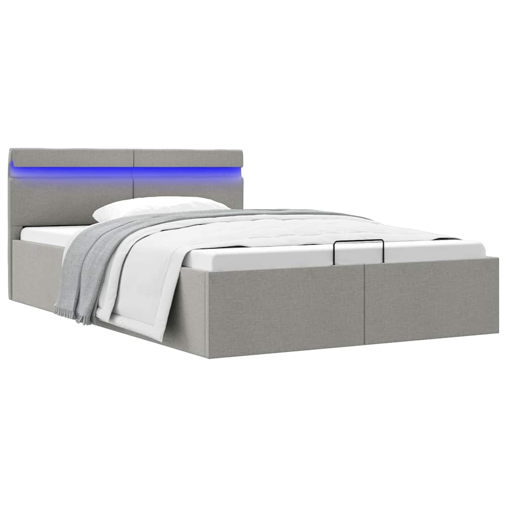 Bedframe met opbergruimte en LED stof lichtgrijs 140x200 cm is nu te koop bij PeponiXL, paradijselijk wonen!
