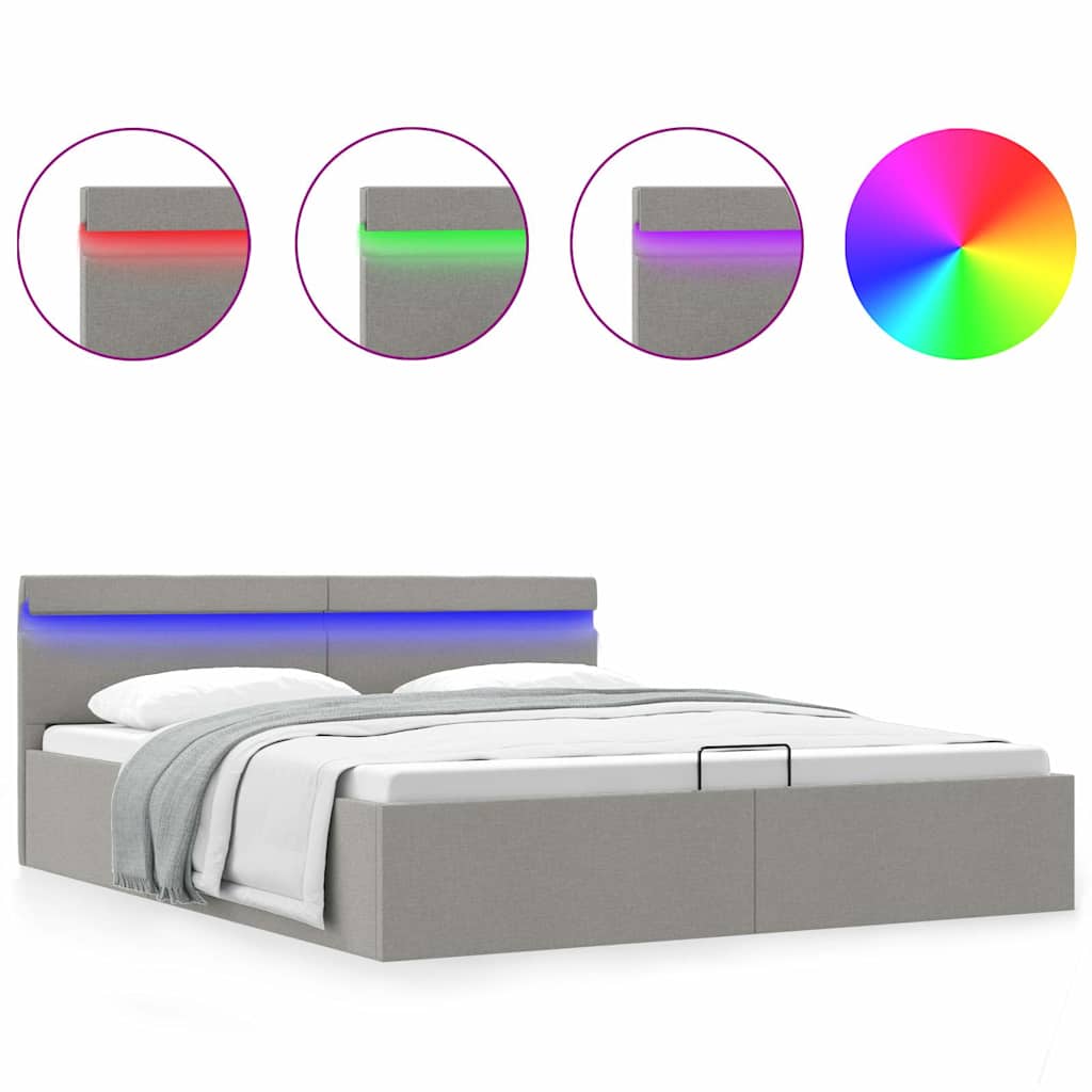 Bedframe met opbergruimte en LED stof lichtgrijs 160x200 cm is nu te koop bij PeponiXL, paradijselijk wonen!