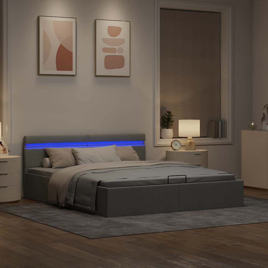 Bedframe met opbergruimte en LED stof lichtgrijs 160x200 cm is nu te koop bij PeponiXL, paradijselijk wonen!