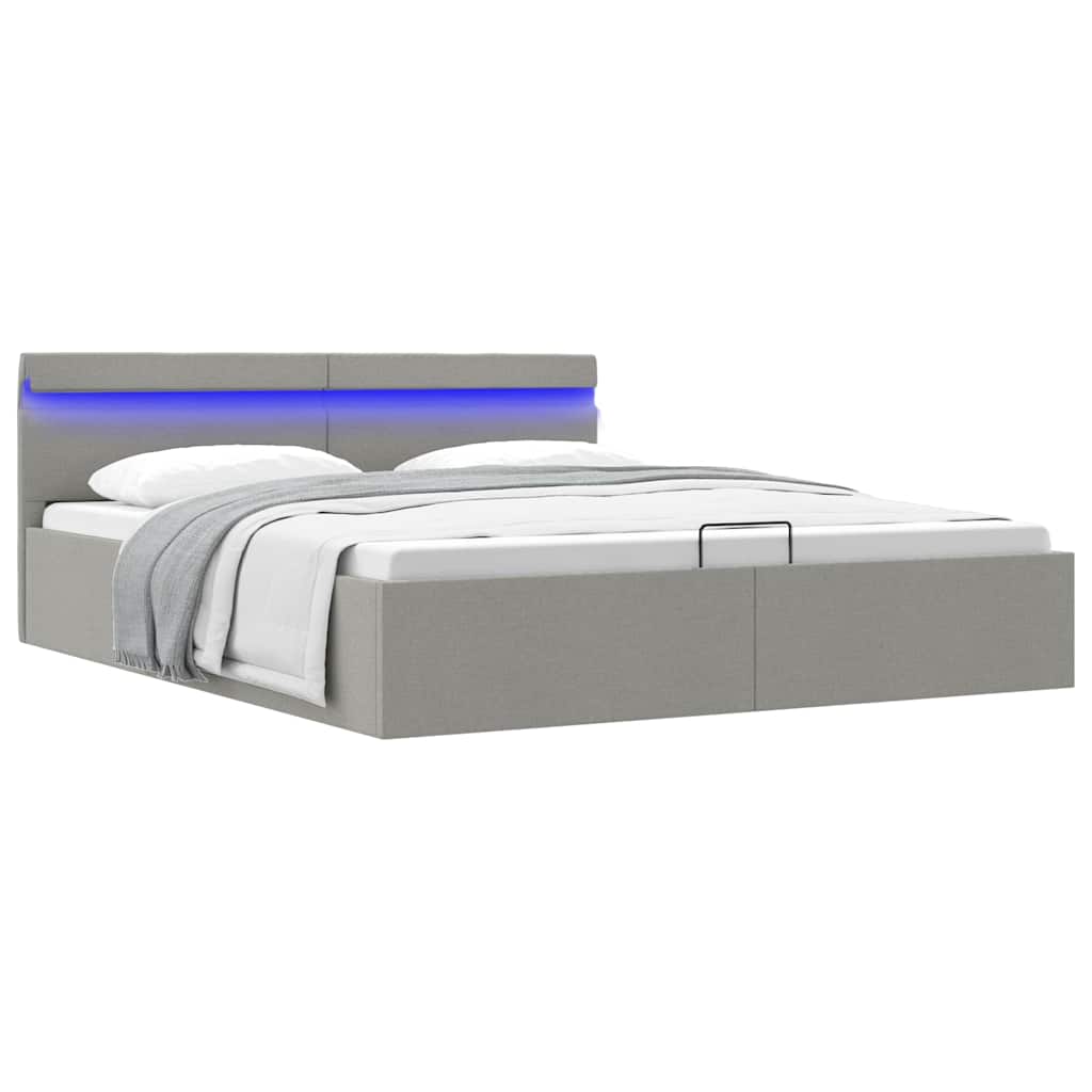 Bedframe met opbergruimte en LED stof lichtgrijs 160x200 cm is nu te koop bij PeponiXL, paradijselijk wonen!