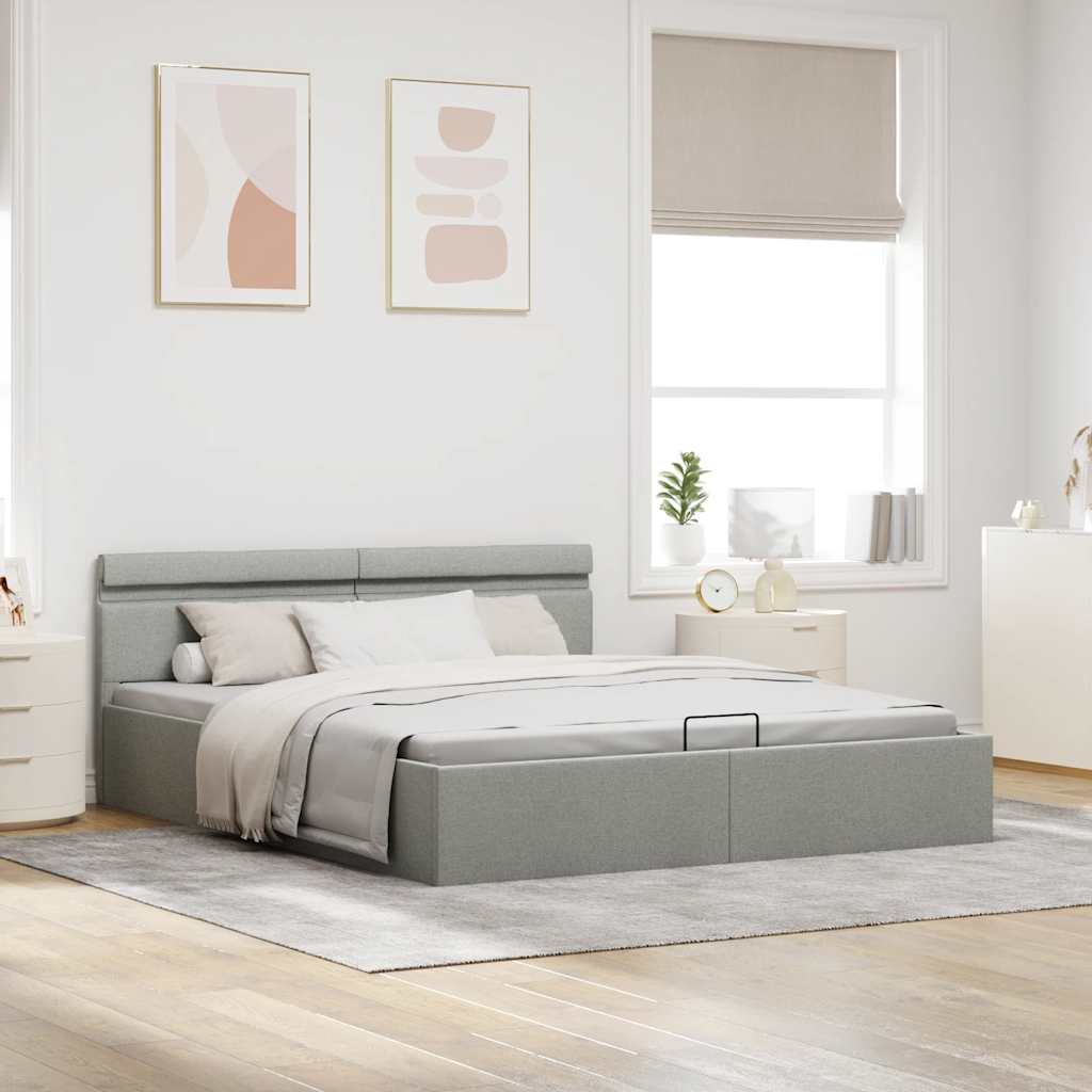 Bedframe met opbergruimte en LED stof lichtgrijs 180x200 cm is nu te koop bij PeponiXL, paradijselijk wonen!