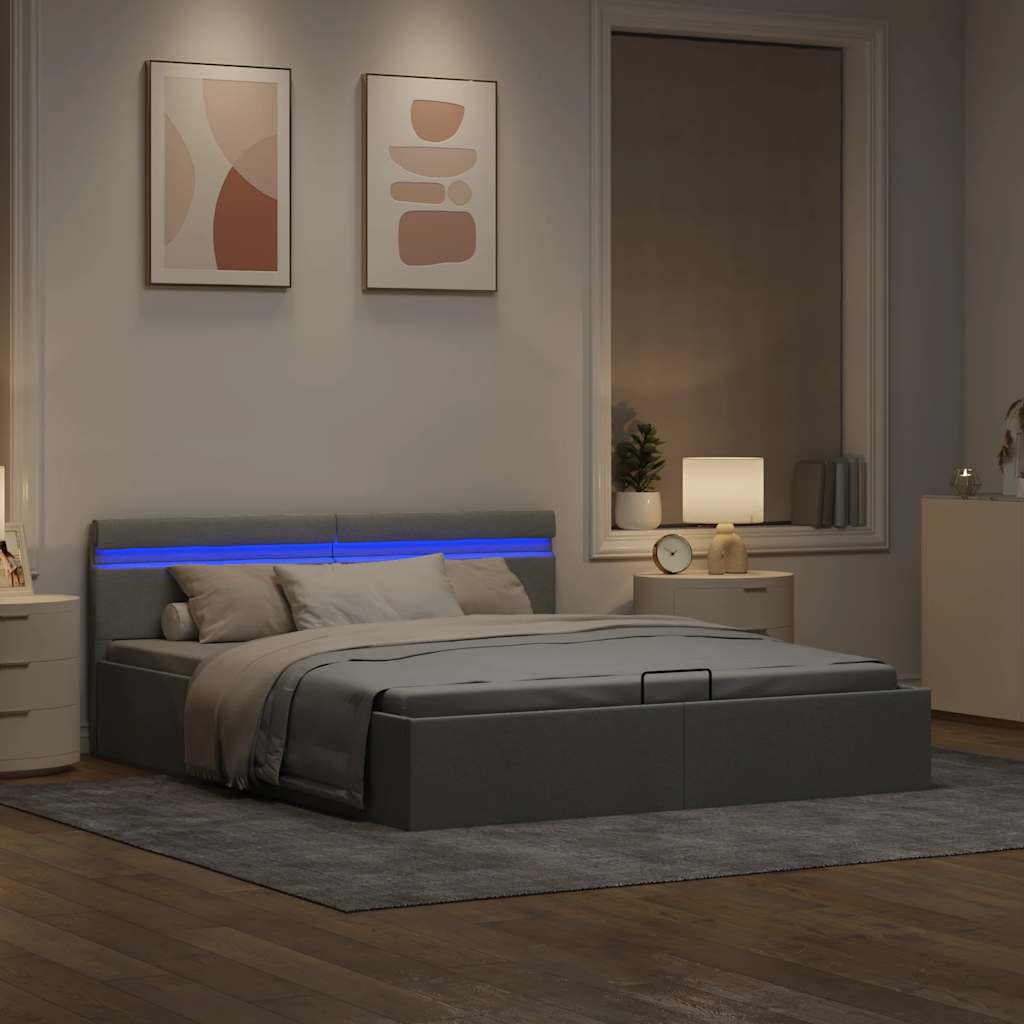 Bedframe met opbergruimte en LED stof lichtgrijs 180x200 cm is nu te koop bij PeponiXL, paradijselijk wonen!