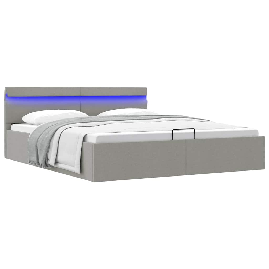 Bedframe met opbergruimte en LED stof lichtgrijs 180x200 cm is nu te koop bij PeponiXL, paradijselijk wonen!