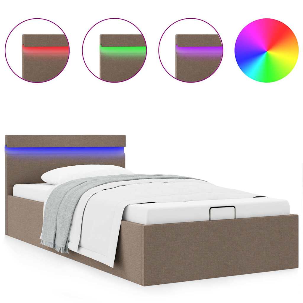 Bedframe met hydraulische opslag en LED stof taupe 90x200 cm is nu te koop bij PeponiXL, paradijselijk wonen!